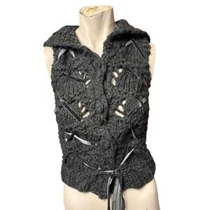 Y2K Gray Chunky Knit Lace-Up Vest – Charcoal